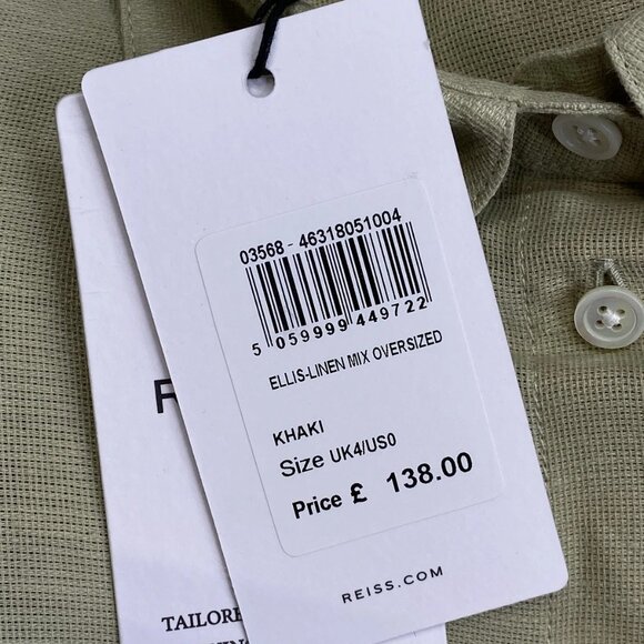 Reiss Ellis Oversized Button-Down Shirt • Size 0 • Khaki Green • Long Sleeve - Picture 6 of 12